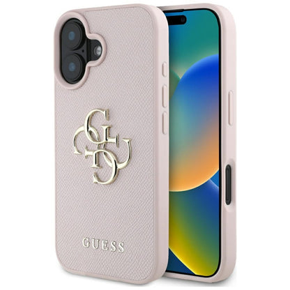 Futrola za Apple iPhone 16, Guess, Grained Big 4G Logo Small Classic Logo, Roze.