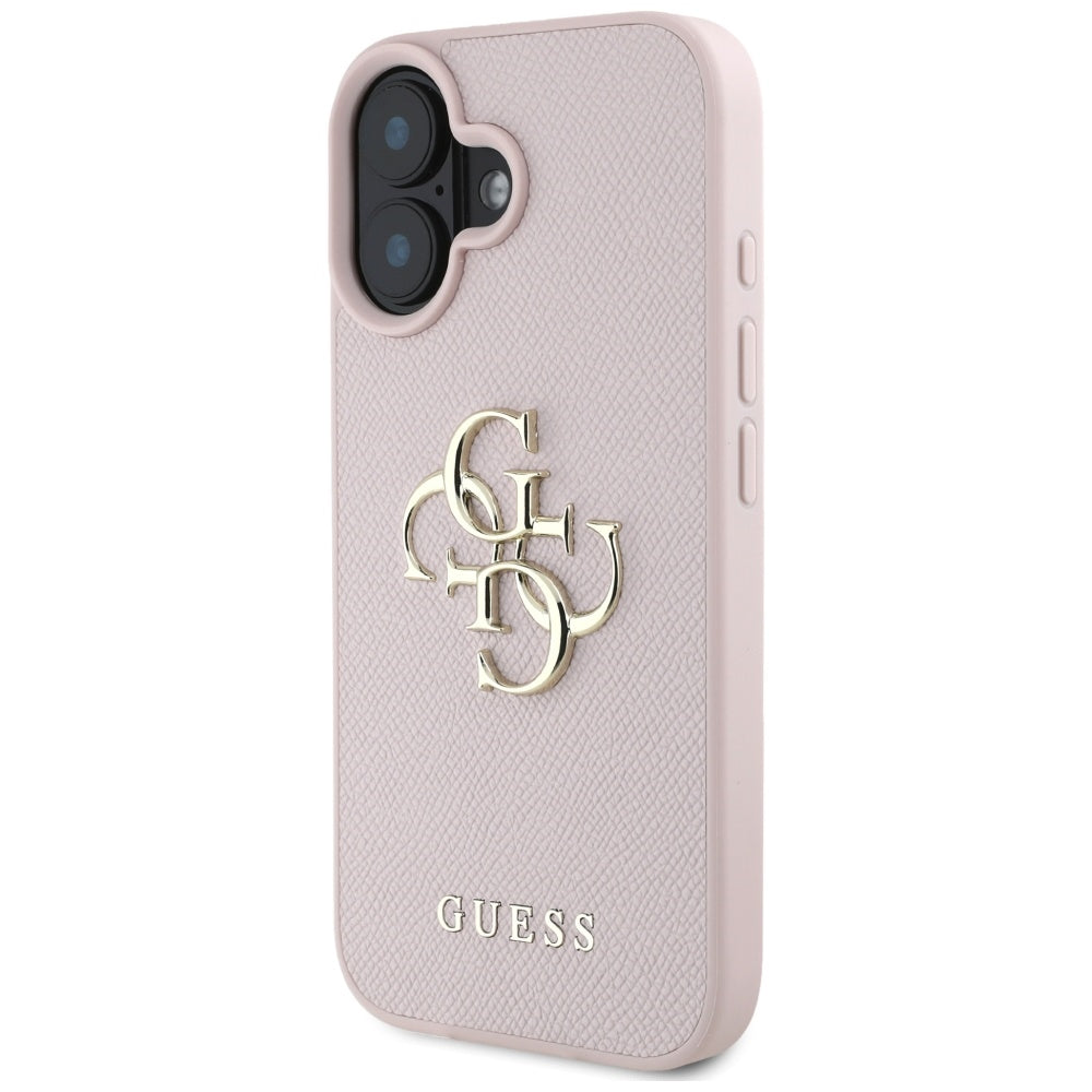 Futrola za Apple iPhone 16, Guess, Grained Big 4G Logo Small Classic Logo, Roze.