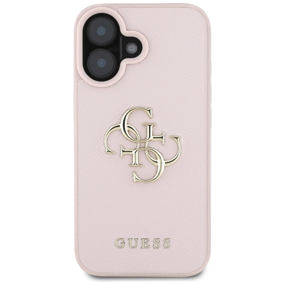 Futrola za Apple iPhone 16, Guess, Grained Big 4G Logo Small Classic Logo, Roze.
