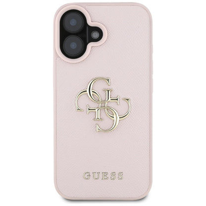Futrola za Apple iPhone 16, Guess, Grained Big 4G Logo Small Classic Logo, Roze.