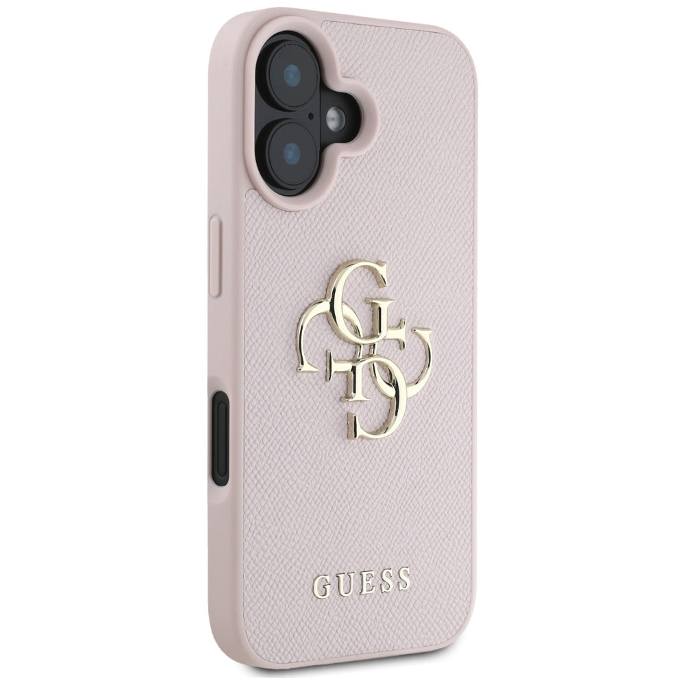 Futrola za Apple iPhone 16, Guess, Grained Big 4G Logo Small Classic Logo, Roze.