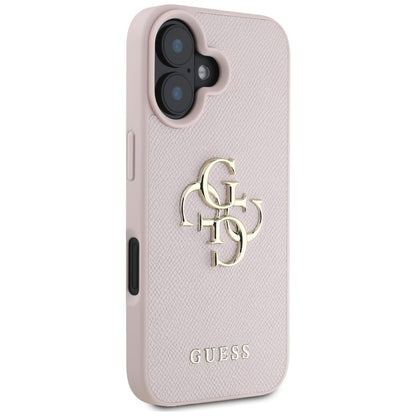 Futrola za Apple iPhone 16, Guess, Grained Big 4G Logo Small Classic Logo, Roze.