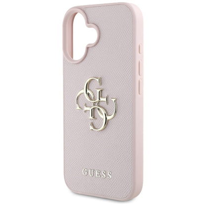 Futrola za Apple iPhone 16, Guess, Grained Big 4G Logo Small Classic Logo, Roze.