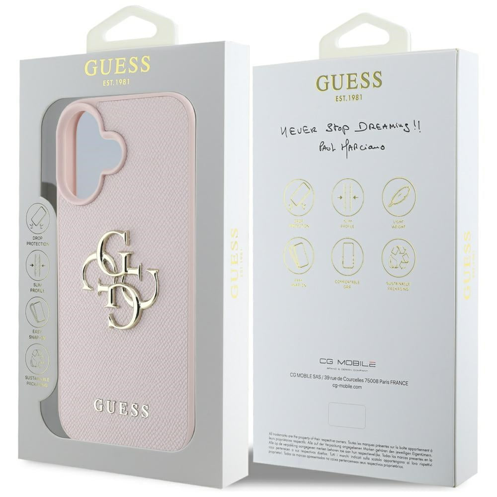 Futrola za Apple iPhone 16, Guess, Grained Big 4G Logo Small Classic Logo, Roze.