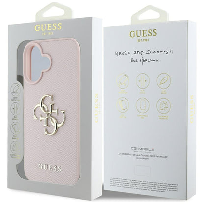 Futrola za Apple iPhone 16, Guess, Grained Big 4G Logo Small Classic Logo, Roze.