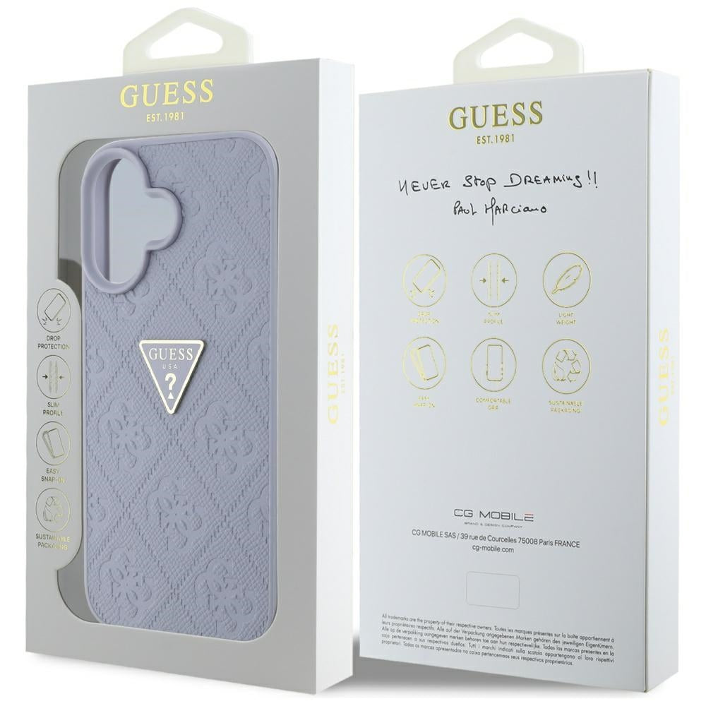 Futrola za Apple iPhone 16, Guess, Hot Stamp 4G Pattern Triangle Logo, Svetlo Ljubičasta