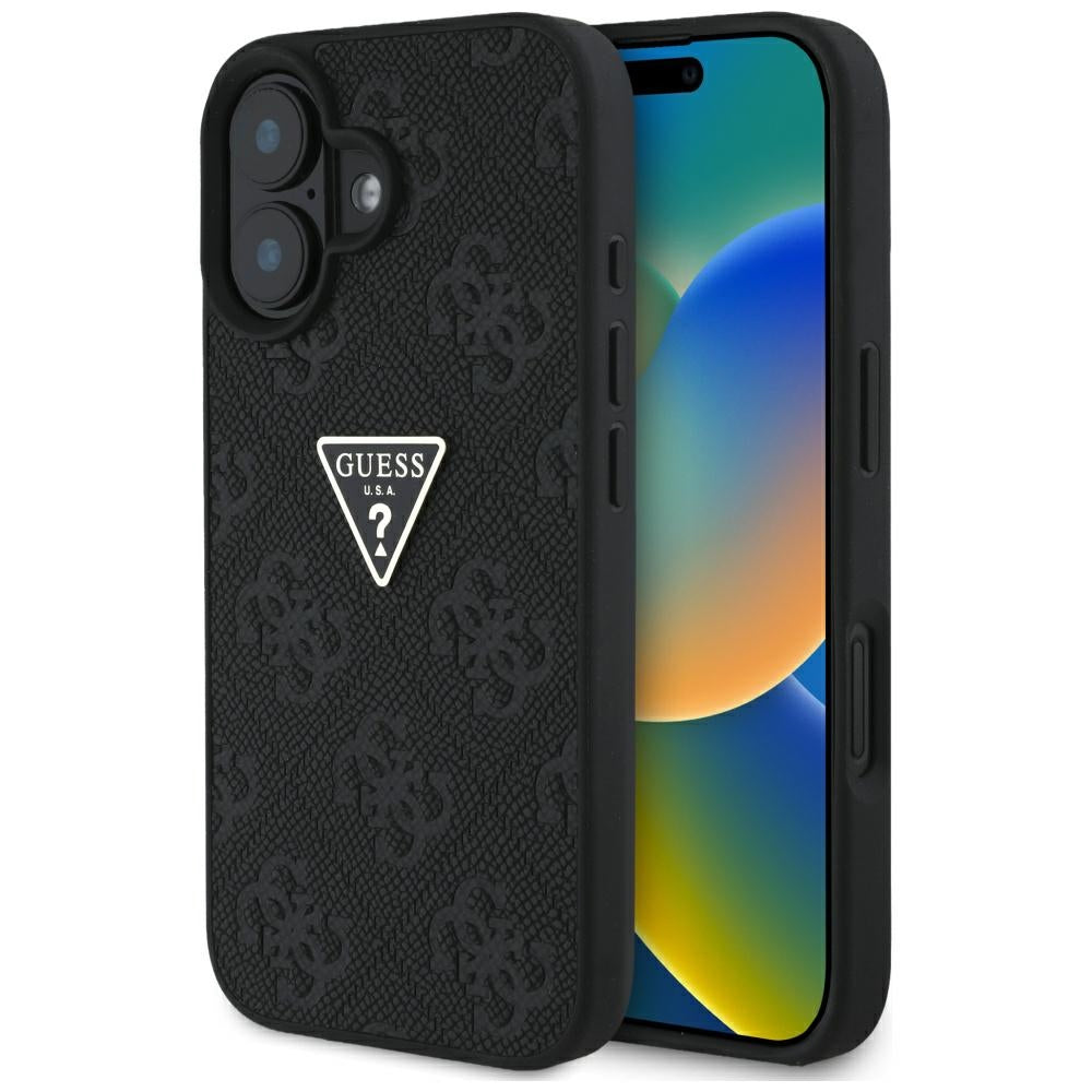 Futrola za Apple iPhone 16, Guess, Hot Stamp 4G Pattern Triangle Logo, Crna