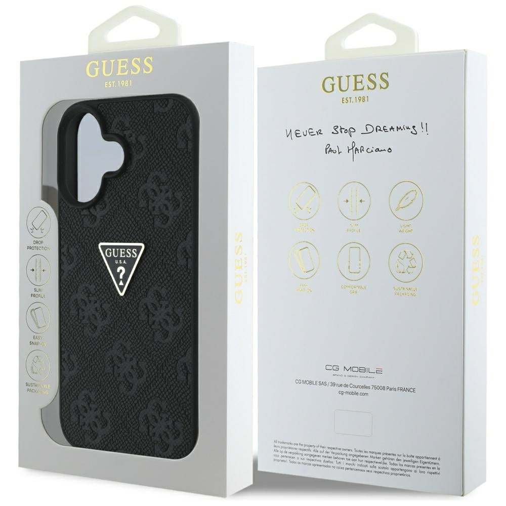 Futrola za Apple iPhone 16, Guess, Hot Stamp 4G Pattern Triangle Logo, Crna
