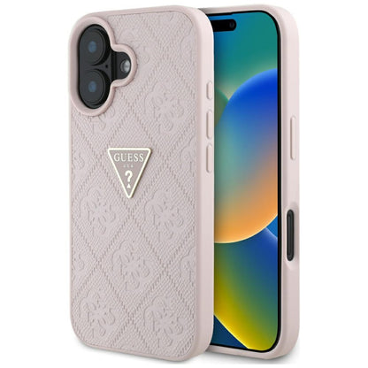 Futrola za Apple iPhone 16, Guess, Hot Stamp 4G Pattern Triangle Logo, Roze