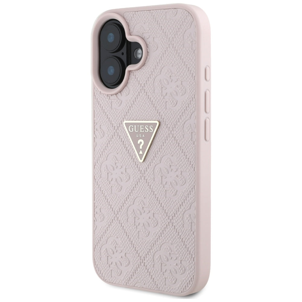 Futrola za Apple iPhone 16, Guess, Hot Stamp 4G Pattern Triangle Logo, Roze
