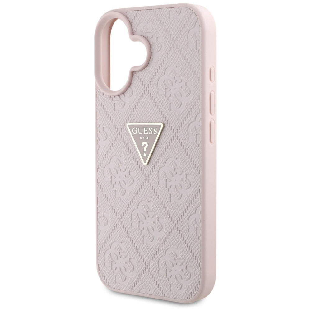 Futrola za Apple iPhone 16, Guess, Hot Stamp 4G Pattern Triangle Logo, Roze