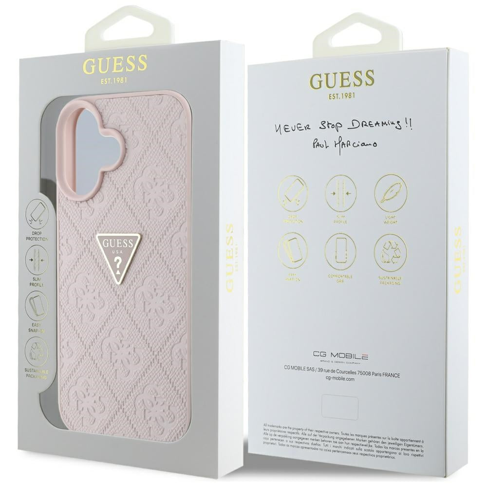 Futrola za Apple iPhone 16, Guess, Hot Stamp 4G Pattern Triangle Logo, Roze