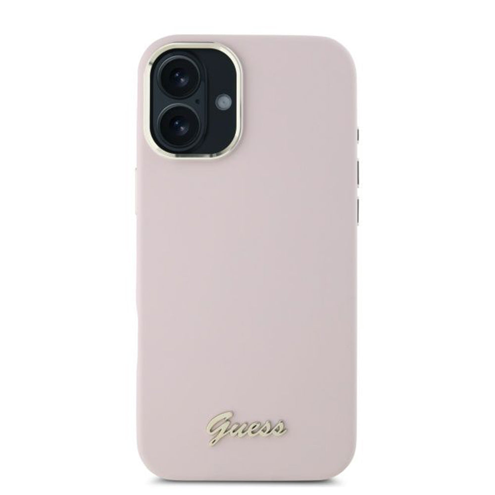 Futrola za Apple iPhone 16, Guess, Script Metal Logo & Frame, Roze