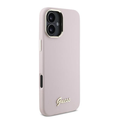 Futrola za Apple iPhone 16, Guess, Script Metal Logo & Frame, Roze