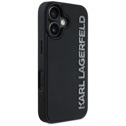 Futrola za Apple iPhone 16, Karl Lagerfeld, 3D Rubber Elongated Gliiter Logo, Crna