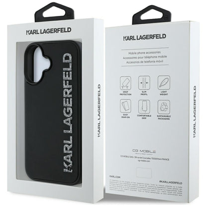 Futrola za Apple iPhone 16, Karl Lagerfeld, 3D Rubber Elongated Gliiter Logo, Crna