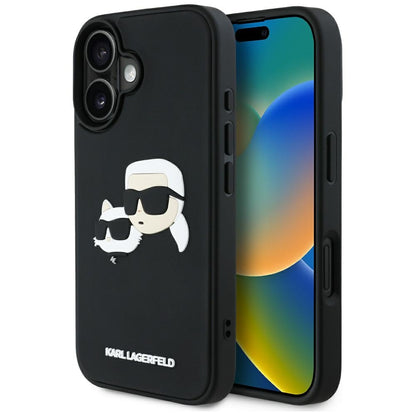 Futrola za Apple iPhone 16, Karl Lagerfeld, 3D Rubber Karl & Choupette, Crna