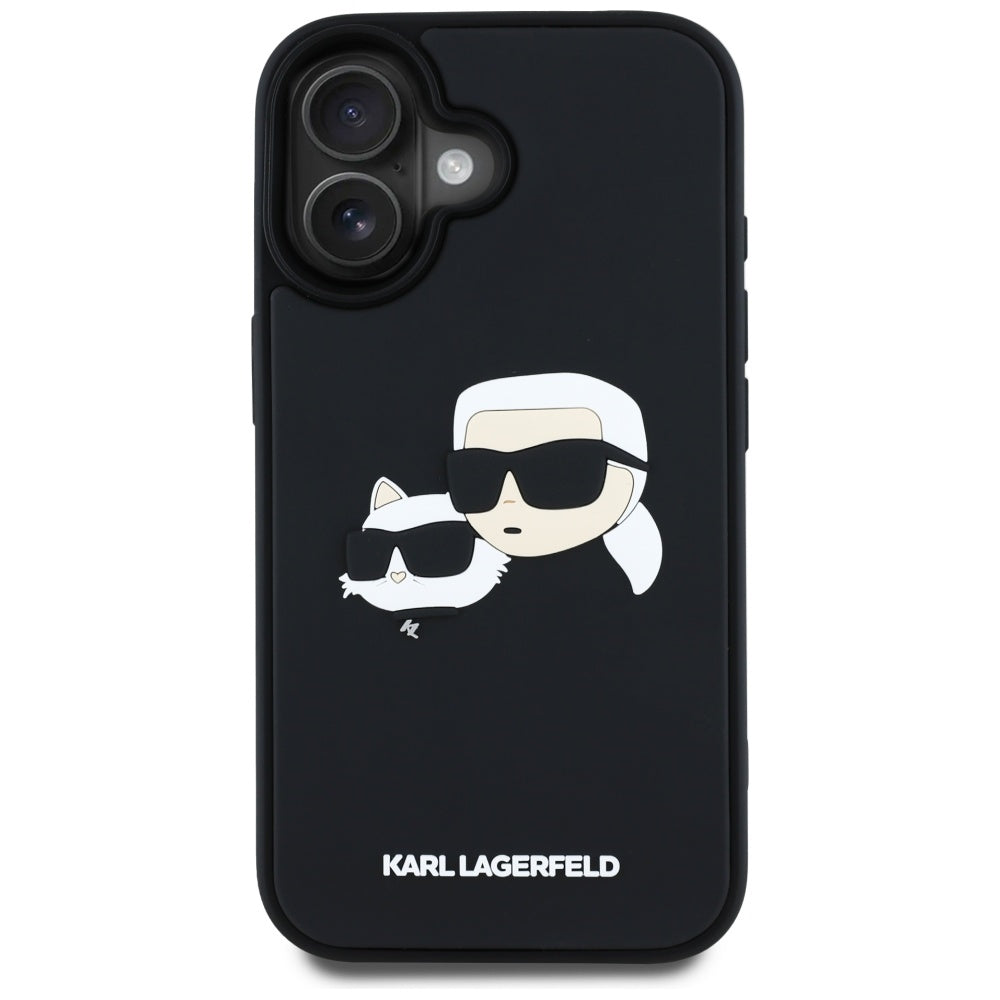 Futrola za Apple iPhone 16, Karl Lagerfeld, 3D Rubber Karl & Choupette, Crna