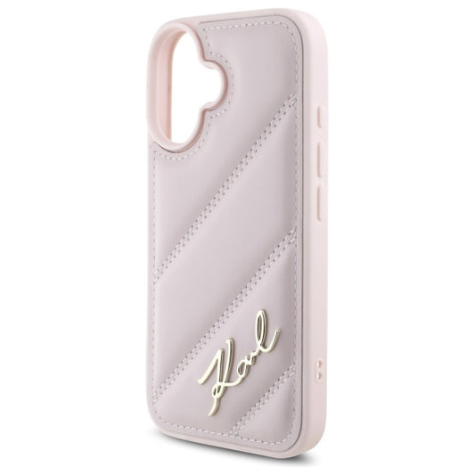 Futrola za Apple iPhone 16, Karl Lagerfeld, Diagonal Quilted Script, Roze