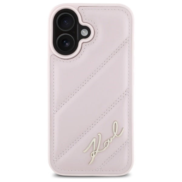 Futrola za Apple iPhone 16, Karl Lagerfeld, Diagonal Quilted Script, Roze