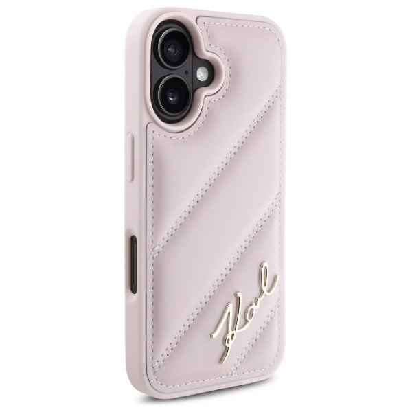 Futrola za Apple iPhone 16, Karl Lagerfeld, Diagonal Quilted Script, Roze