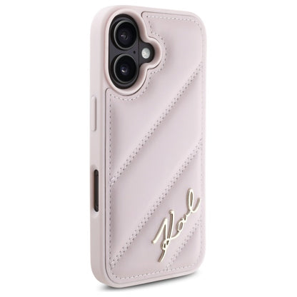 Futrola za Apple iPhone 16, Karl Lagerfeld, Diagonal Quilted Script, Roze