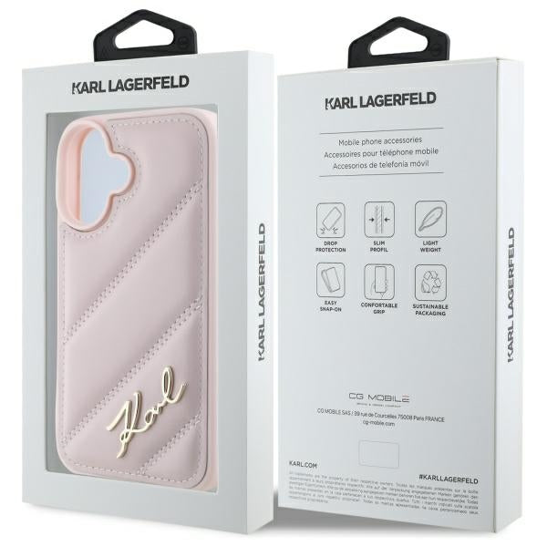 Futrola za Apple iPhone 16, Karl Lagerfeld, Diagonal Quilted Script, Roze