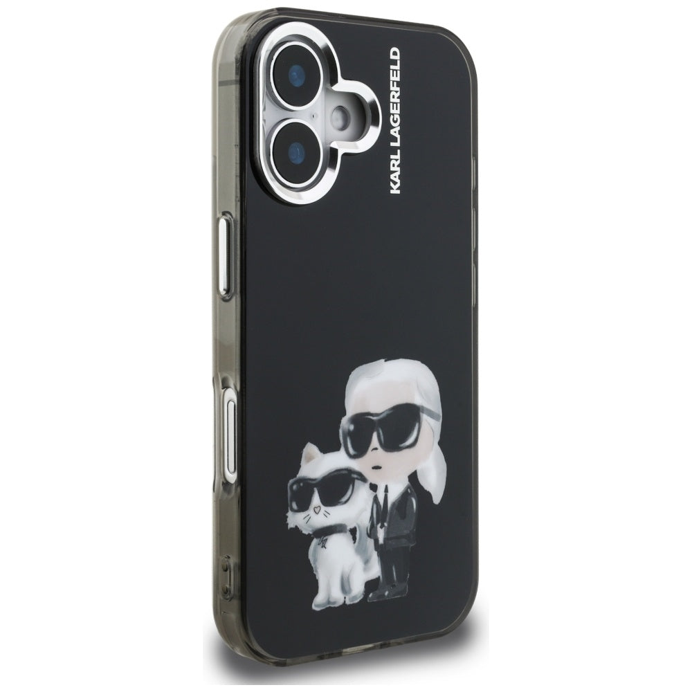 Futrola za Apple iPhone 16, Karl Lagerfeld, IML Aquarelle Logo Karl & Choupette, Crna