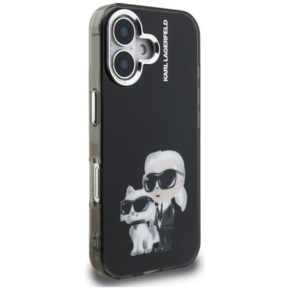 Futrola za Apple iPhone 16, Karl Lagerfeld, IML Aquarelle Logo Karl & Choupette, Crna