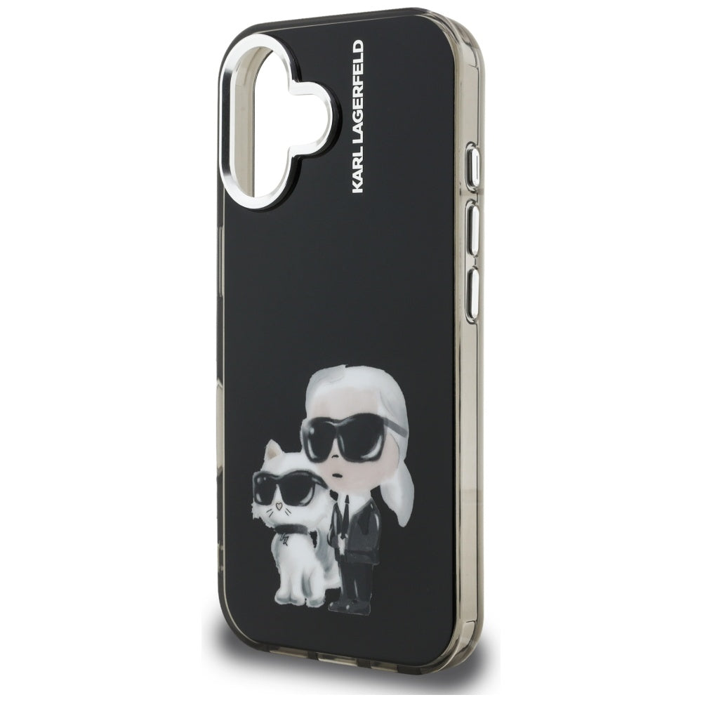Futrola za Apple iPhone 16, Karl Lagerfeld, IML Aquarelle Logo Karl & Choupette, Crna