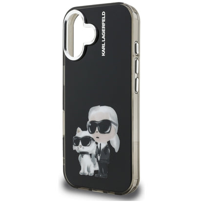 Futrola za Apple iPhone 16, Karl Lagerfeld, IML Aquarelle Logo Karl & Choupette, Crna