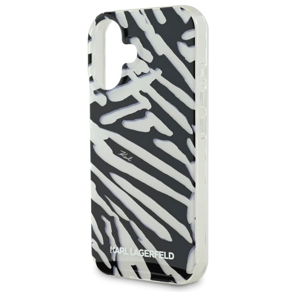 Futrola za Apple iPhone 16, Karl Lagerfeld, IML Luxury Zebra Pattern with Strap, Crna