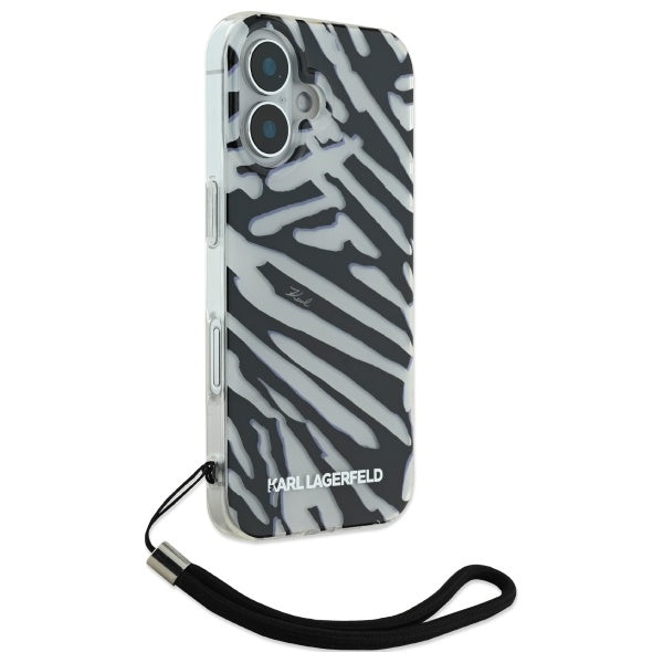 Futrola za Apple iPhone 16, Karl Lagerfeld, IML Luxury Zebra Pattern with Strap, Crna