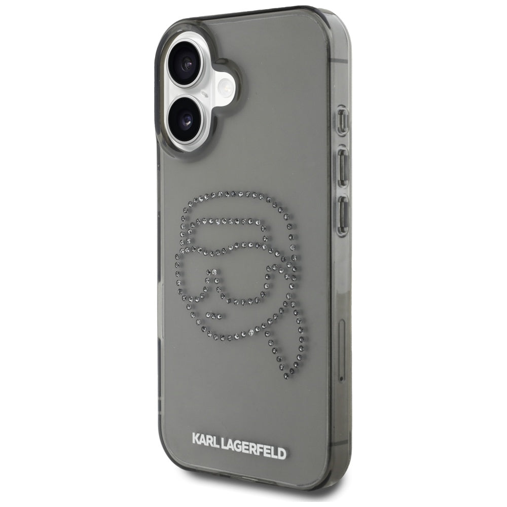 Futrola za Apple iPhone 16, Karl Lagerfeld, IML Rhinestones Karl's Head, Crna