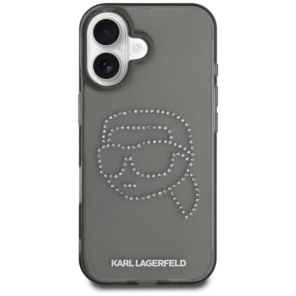 Futrola za Apple iPhone 16, Karl Lagerfeld, IML Rhinestones Karl's Head, Crna