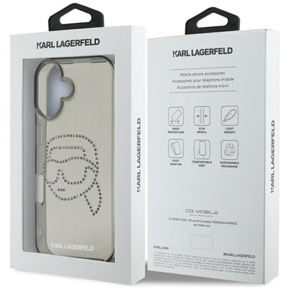 Futrola za Apple iPhone 16, Karl Lagerfeld, IML Rhinestones Karl's Head, Crna
