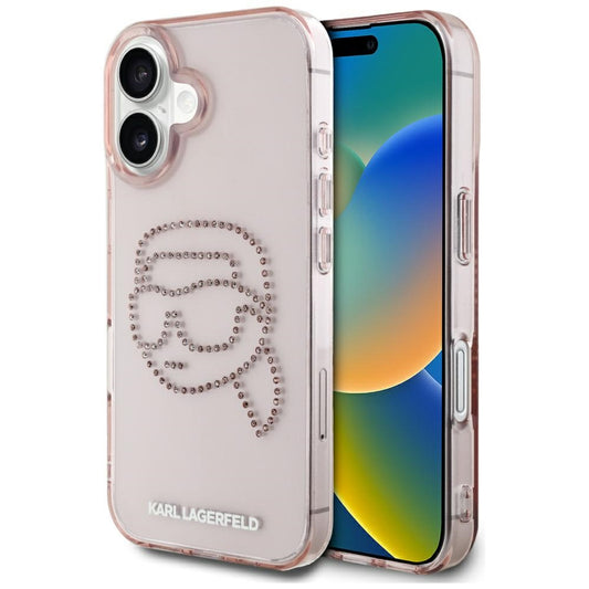 Futrola za Apple iPhone 16, Karl Lagerfeld, IML Rhinestones Karl's Head, Roze