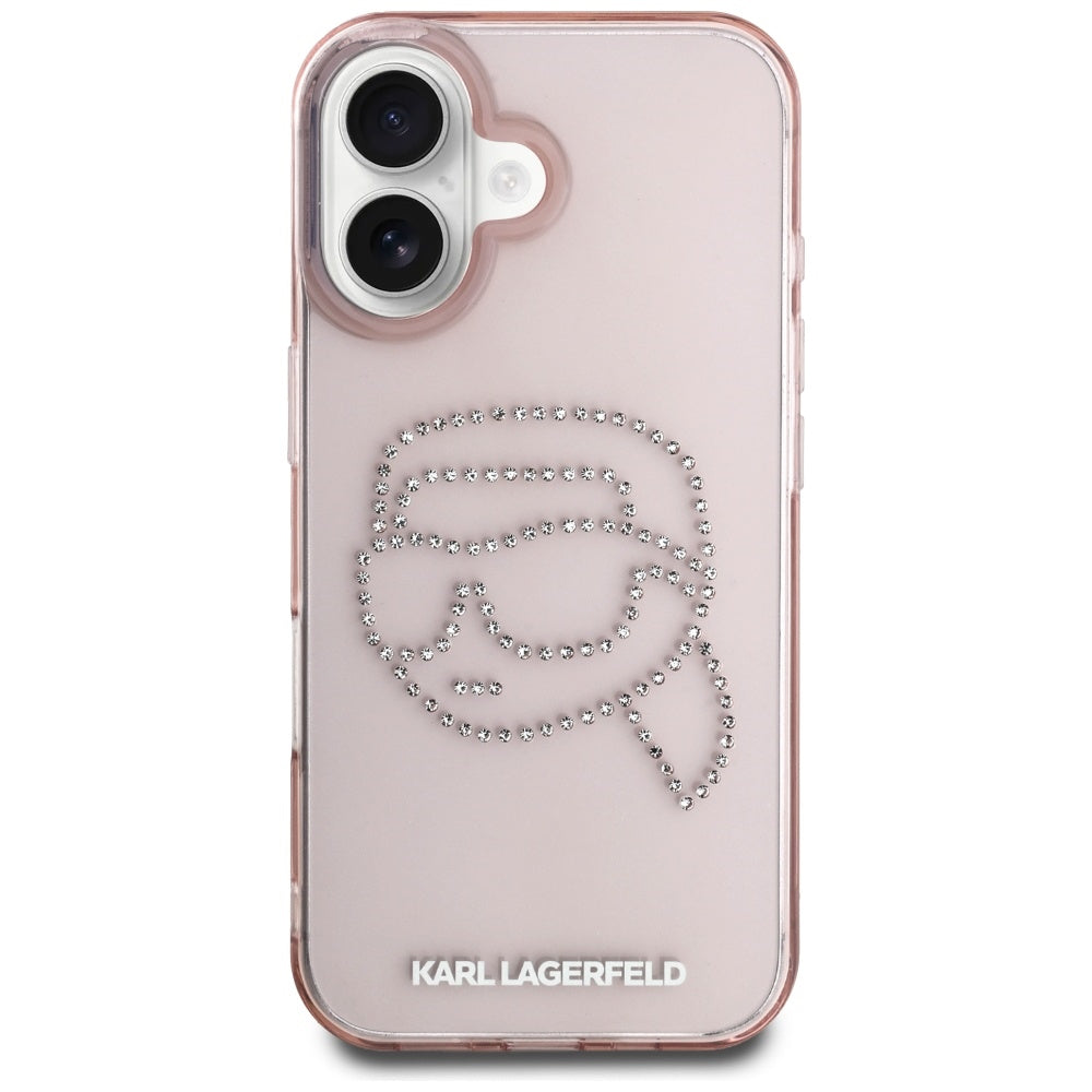Futrola za Apple iPhone 16, Karl Lagerfeld, IML Rhinestones Karl's Head, Roze