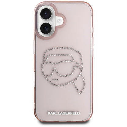 Futrola za Apple iPhone 16, Karl Lagerfeld, IML Rhinestones Karl's Head, Roze
