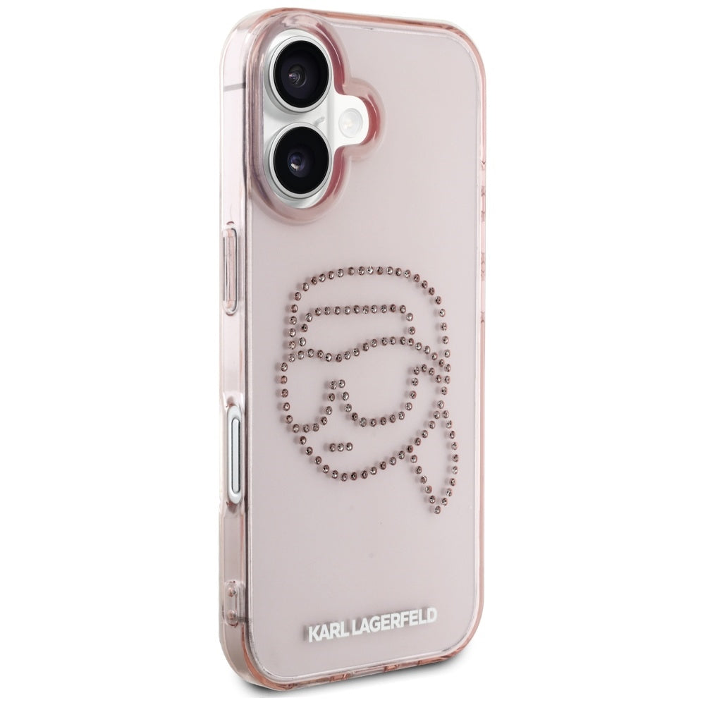Futrola za Apple iPhone 16, Karl Lagerfeld, IML Rhinestones Karl's Head, Roze