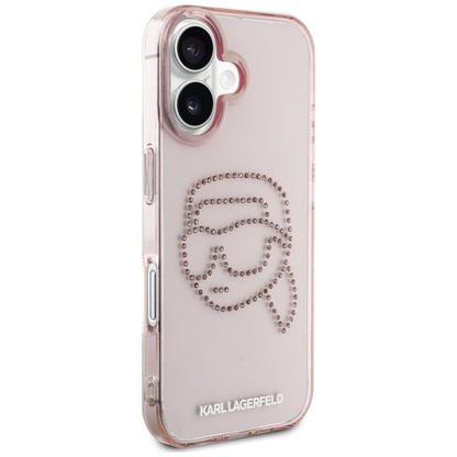 Futrola za Apple iPhone 16, Karl Lagerfeld, IML Rhinestones Karl's Head, Roze