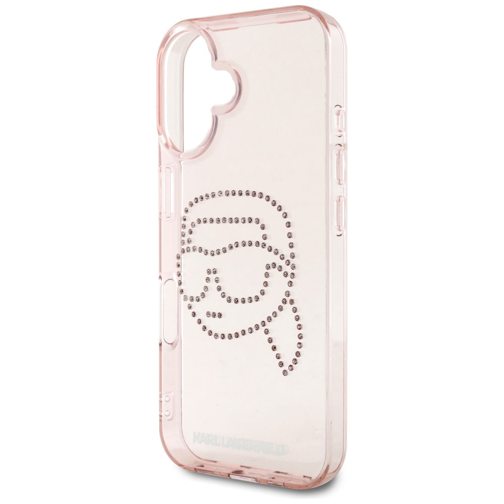 Futrola za Apple iPhone 16, Karl Lagerfeld, IML Rhinestones Karl's Head, Roze