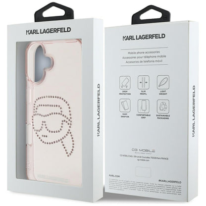Futrola za Apple iPhone 16, Karl Lagerfeld, IML Rhinestones Karl's Head, Roze