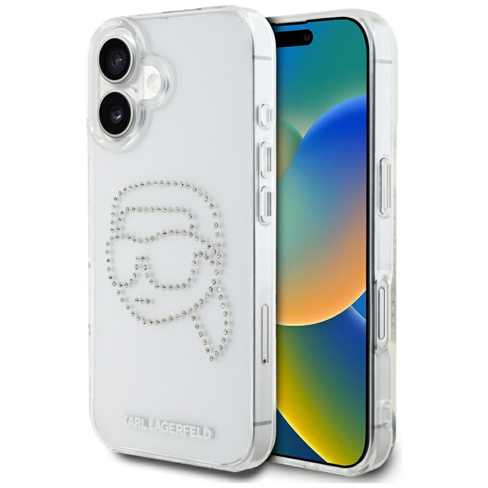 Futrola za Apple iPhone 16, Karl Lagerfeld, IML Rhinestones Karl's Head, Transparentna