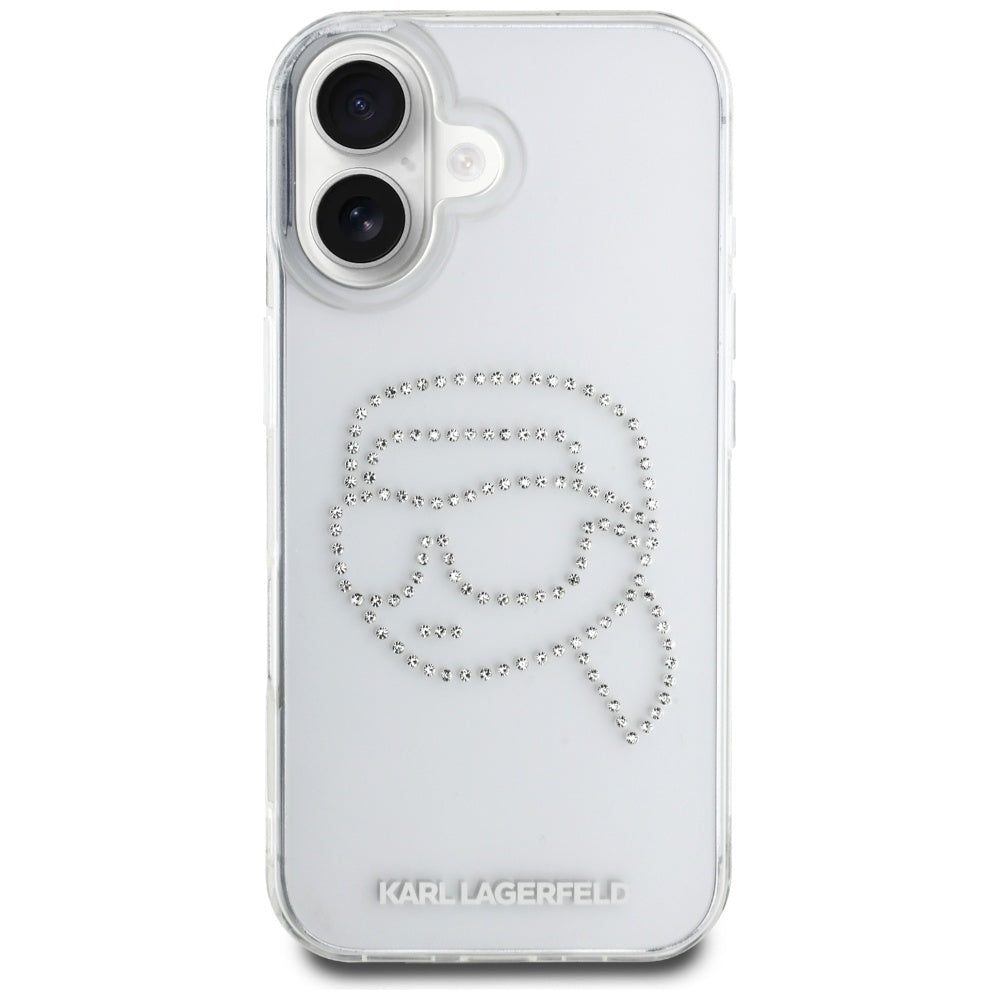 Futrola za Apple iPhone 16, Karl Lagerfeld, IML Rhinestones Karl's Head, Transparentna