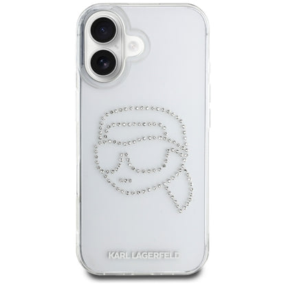 Futrola za Apple iPhone 16, Karl Lagerfeld, IML Rhinestones Karl's Head, Transparentna
