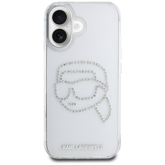 Futrola za Apple iPhone 16, Karl Lagerfeld, IML Rhinestones Karl's Head, Transparentna