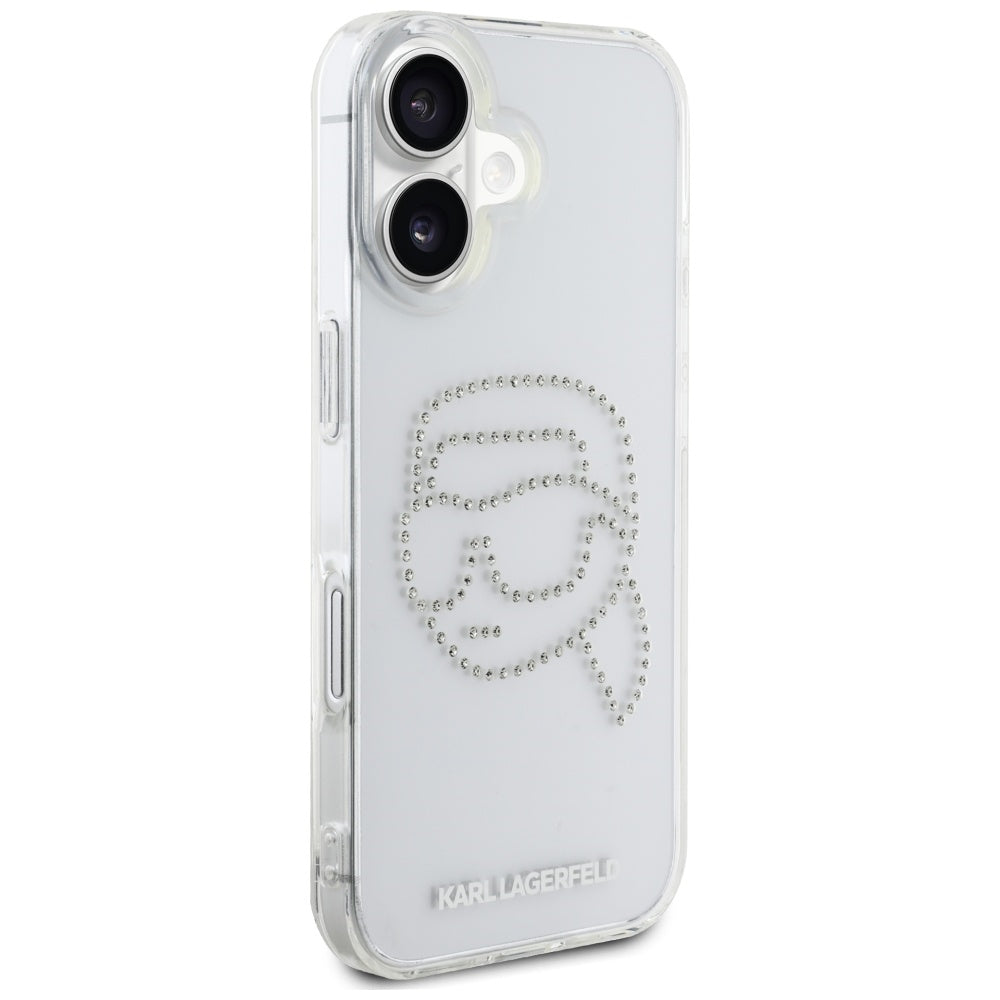 Futrola za Apple iPhone 16, Karl Lagerfeld, IML Rhinestones Karl's Head, Transparentna