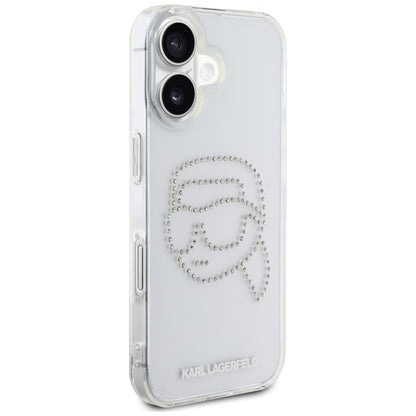 Futrola za Apple iPhone 16, Karl Lagerfeld, IML Rhinestones Karl's Head, Transparentna