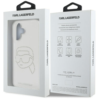 Futrola za Apple iPhone 16, Karl Lagerfeld, IML Rhinestones Karl's Head, Transparentna